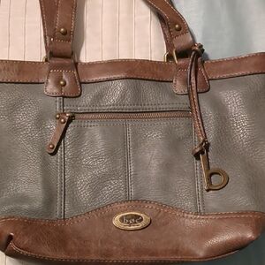 b.o.c. Gray and Brown Leather Tote with Classic Design